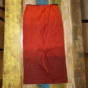 Ombre Red Cotton Sarong Wrap Skirt - Small